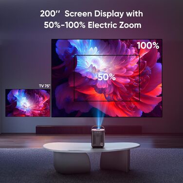 Beamer проєктор електричний 4K Full HD 1080p з автотрапецеїдною корекцією, WiFi 6, BT5.2, 50% зум, портативний для домашнього кінотеатру/відпочинку на природі, сумісний з ТВ приставкою/ноутбуком/смартфоном