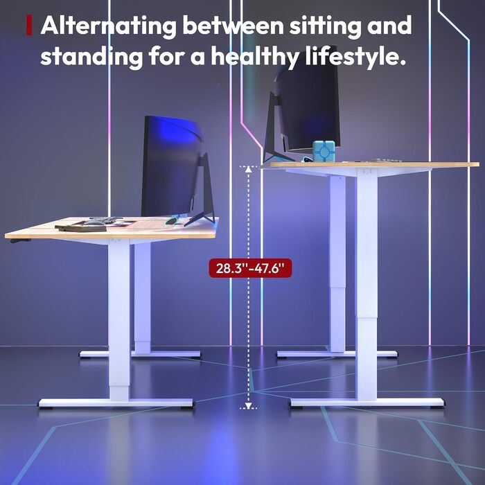 Регульований стіл Sanodesk з 2 моторами – електричний стіл для роботи та ігор, з функцією пам'яті, 140x70 см (білий + акорн)