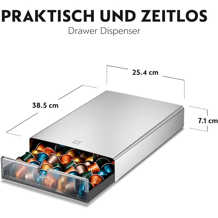Контейнер для капсул Nespresso з нержавіючої сталі | Сучасна висувна скринька для капсул кави | Об'єм приблизно 60 капсул