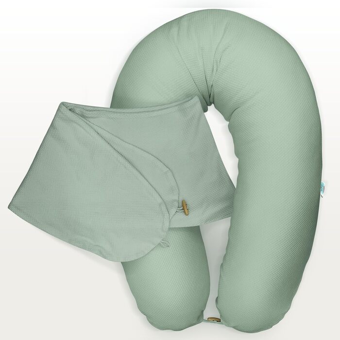 Подушка для вагітних та годування sei Design XXL 190x35 см, ергономічна подушка для сну з чохлом з органічної бавовни муслін (м'ятна)