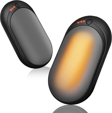 Електричний грієчка для рук, перезарядна, 2 шт. з акумулятором 6000mAh, USB-кабель, 3 режими нагріву, 20 годин тепла, перезарядна кишенькова пічка для активного відпочинку взимку (чорний, сірий)