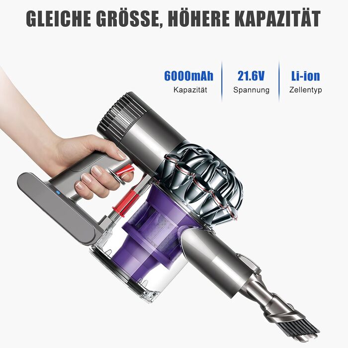 Змінна батарея EVARY 6000mAh V6 для Dyson V6 з РК-дисплеєм, в т.ч. 2 фільтри 1 щітка, сумісна з DC62-DC74