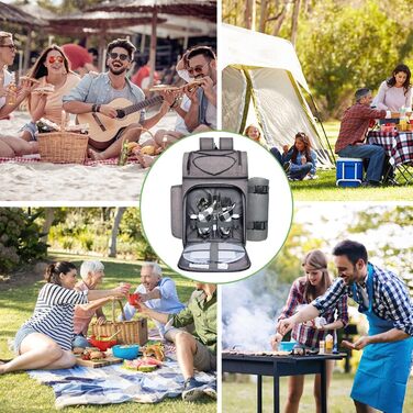 Набір для пікніка на 2 особи Hap Tim: рюкзак з аксесуарами, ковдра, столовий приладдя, сірий