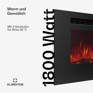 Електрокамін Klarstein Galeras Smart 1800 Вт, LED-полум'я, керування через додаток і пульт, регулювання кольору й яскравості, захист від перегріву, настінний, чорний, 152,5x47x13 см