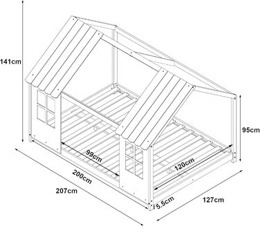 Дитяче ліжко Tostedt en.casa: ліжко-будиночок, ліжко-ігровий будиночок, ліжко Монтессорі з масиву сосни, 120x200 см, рожево-біле