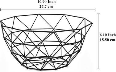 Кошик з фруктами HOMQUEN, ваза з фруктами, кошик з фруктами з металевого дроту для кухні, ваза з фруктами для кухонного столу, кошик для фруктів, овочів, хліба, закусок, кухонні гаджети (круглі короткі, чорні) (3-я кошик з фруктами-висока квадратна)