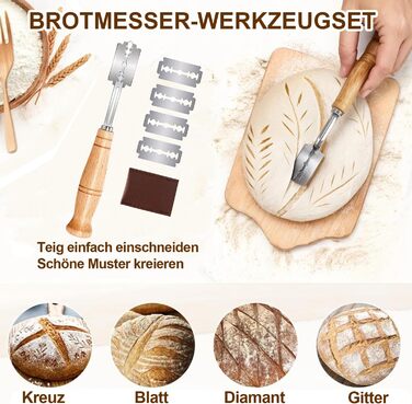 Набір для закваски з 21 елементом: 2 гільзи (23 см круглі, 25 см овальні), скляна тара 900 мл для заквашування, аксесуари для випікання хліба для початківців та професіоналів