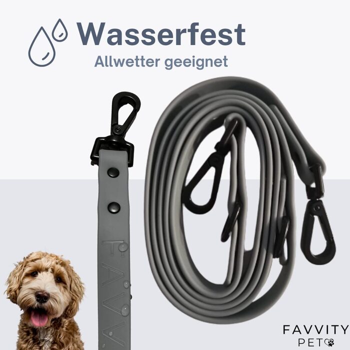 Повідець для собак Favvity Pet Чорний, регульований, миється, водонепроникний, надміцний, подвійний повідець довжиною 1,8 м, повідець для собак (чорний)