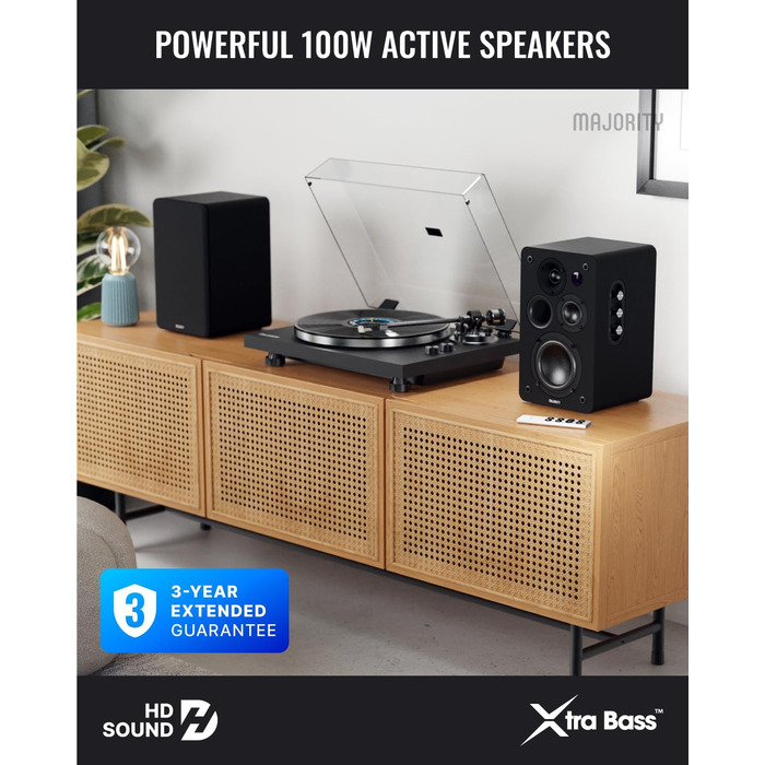 Активні Bluetooth-колонки Majority D100X 100W, вуглецеві драйвери, HDMI ARC, RCA, Optical, Phono, AUX, чорні