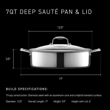 Сковорода HexClad Hybrid з антипригарним покриттям та кришкою, 4.5 л, сумісна з індукцією та будь-якими плитами, можна мити в посудомийній машині та використовувати в духовці