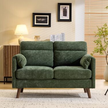 Диван Bonnlo 2-місний, компактний, 125 см, тканинний диван з м'якими підлокітниками, для офісу, вітальні, спальні, кабінету, легка збірка, льон, зелений