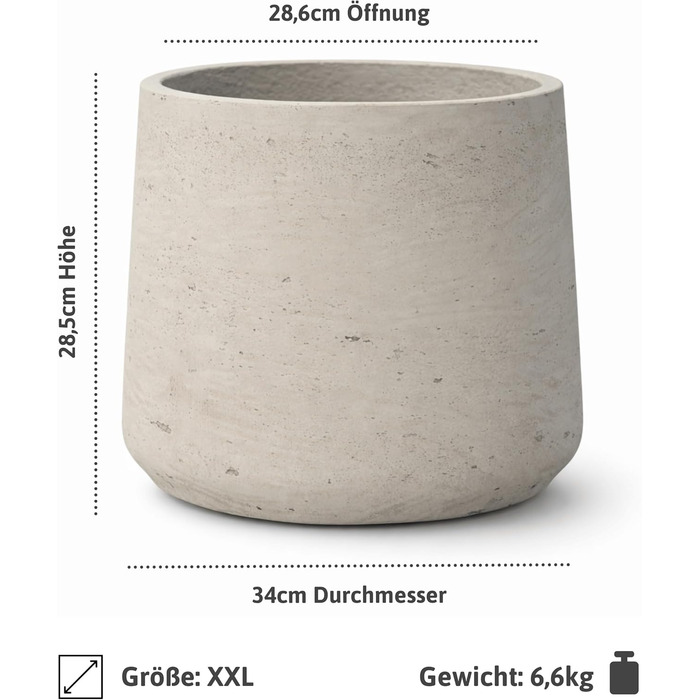 Вазон Patt Pflanzgefäß Grau L: бетонний вазон для дому та саду, сірий, морозостійкий, UV-стійкий, Ø34 см, 28.6x28.5 см