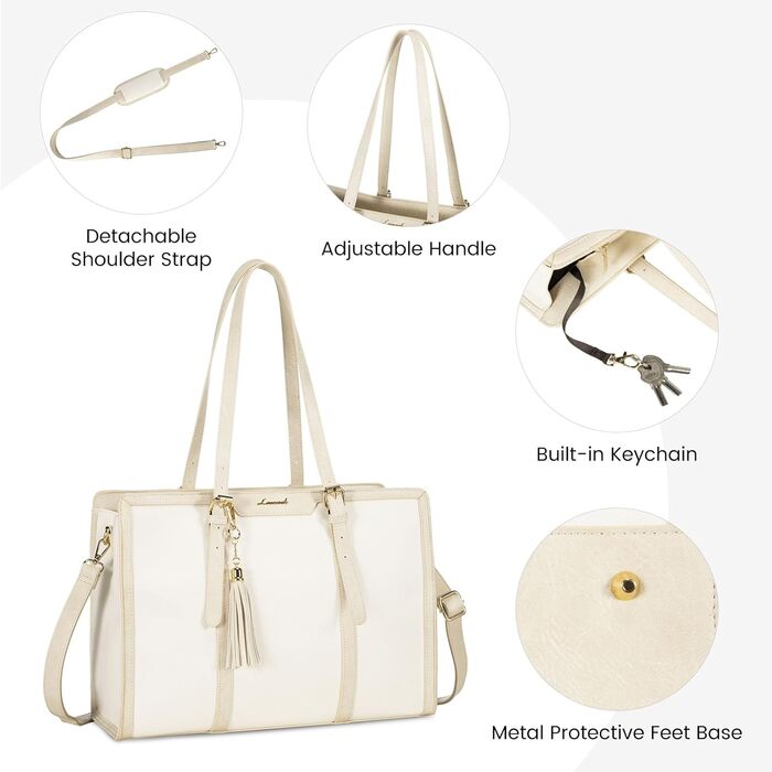 Сумка для ноутбука LOVEVOOK 15.6 дюймів для жінок: велика, на плечі, кросбоді, shopper, з канвасу, елегантна, для офісу, роботи, подорожей (бежева)