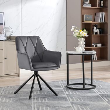 Набір обідніх стільців Lestarain 4 шт., поворотні, для кухні, спальні, вітальні, м'які з підлокітниками та спинкою, металеві ніжки, оксамит, темно-сірий