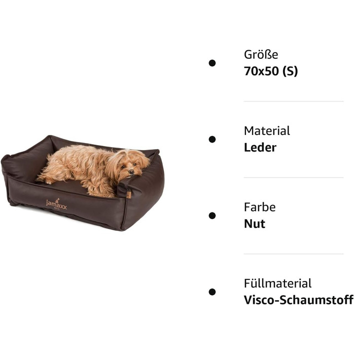 Шкіряний диван JAMAXX Premium Ортопедичний наповнювач з віскозним наповнювачем з пам'яттю, високі бокові краї, лежанка для собак зі штучної шкіри, застібка-блискавка, лежанка для собак PDB2019 (M) 90x70 (70x50 (S), горіх)