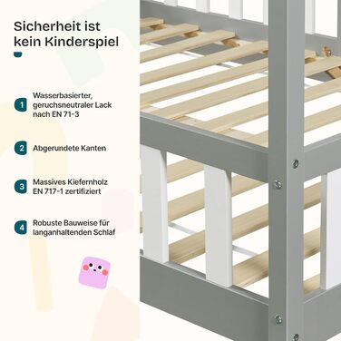 Дитяче ліжко Treviolo Hausbett від en.casa: дерев'яне ліжко Montessori з захистом від падіння, 120x200 см