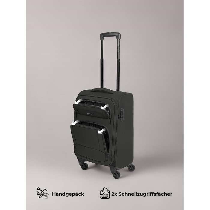 Набір валіз Smartbox 3 шт. для жінок та чоловіків | Легкі та міцні валізи-ролики, якісний softcase, 4 колеса та кодовий замок | Розширювані (Edition 04) (Чорний, валіза S (56 см))