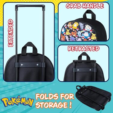 Валіза Pokemon Kids, складний візок 39x27см, 10.5л, 2 колеса, висувна ручка (чорний AOP)