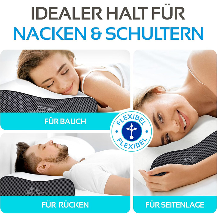 Ортопедична подушка для шиї Sleep Good з безкоштовним чохлом - проти болю в шиї - з піною з пам'яті, регульована висота - подушка для тих, хто спить на боці, сіра