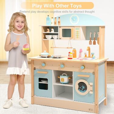Дерев'яна дитяча кухня ROBUD з аксесуарами | Іграшковий кухонний набір для дітей з продуктами та кухонним обладнанням