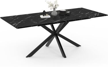 Розсувний обідній стіл Alix, 160-200 см, для 6-10 осіб, чорний, з імітацією мармуру, на металевих ніжках