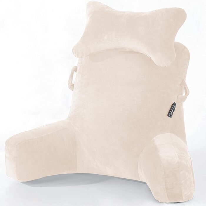 Велике крісло-мішок для читання, 78,7 см, з підголовником та підлокітниками, спинка для читання та відпочинку, сірий (бежевий, середній)