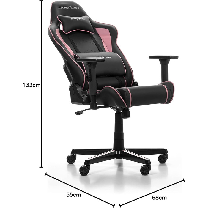 Ігрове крісло DXRacer Prince P08, штучна шкіра, чорно-рожевий, 185 см