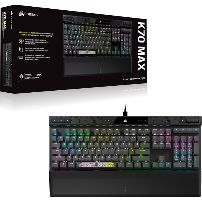 Ігрова механічна клавіатура Corsair K70 MAX RGB QWERTZ DE - сіра, повний розмір, 8000Hz