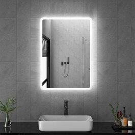 LED дзеркало для ванної кімнати 40x60 см з підсвічуванням, холодне біле світло 6500K, прямокутне, для монтажу на стіну