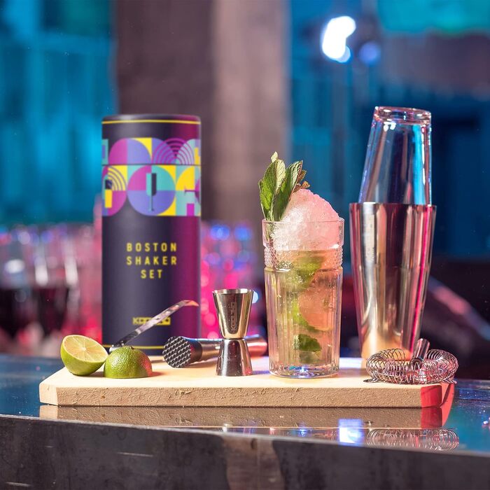 Набір шейкер для коктейлів Boston Shaker Set: скло, нержавіюча сталь, професійний барменський набір з ситечком Hawthorne