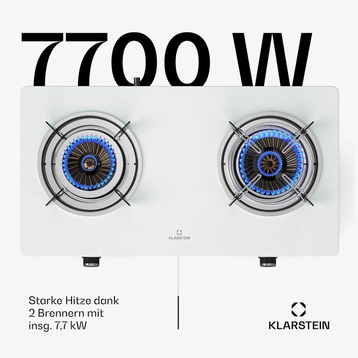Газова плитка Klarstein 2-конфоркова, 7.7kW, для дому та кемпінгу, нержавіюча сталь, для автодому, портативна
