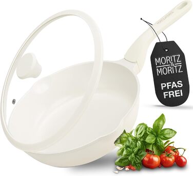 Сковорода Moritz & Moritz 26 см з кришкою Бежева - антипригарне покриття, Soft-Touch ручка, для смаження, тушкування та приготування на пару, підходить для всіх типів плит