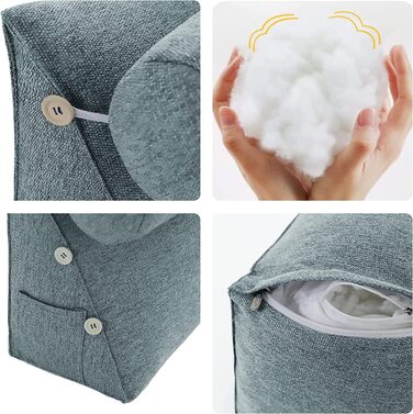 Подушка для спини, трикутна подушка для тіла, підголовник, подушка для ліжка, спинка для дивана, велика подушка для тіла, 60 см (сірий)