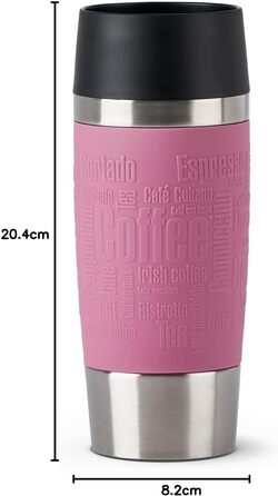 Термокружка Emsa Travel Mug Classic 360 ml, рожевий колір, з рукавом, 360° відкриття, Quick-Press закриття, ізоляція 4 години гаряче, 8 годин холодне
