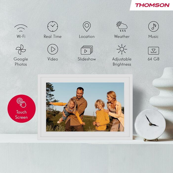 Фоторама Thomson Fotorahmen 10 дюймів: IPS FHD, сенсорний екран, 32 ГБ, Wi-Fi, для iOS/Android (біла)