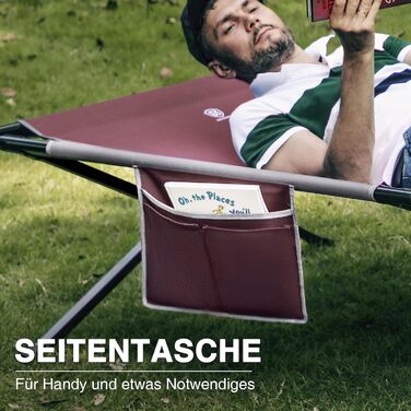 Розкладне кемпінгове ліжко EVER ADVANCED XXL (214x106 см), посилене, витримує до 300 кг, для відпочинку на природі, вдома та в саду (Червоне)