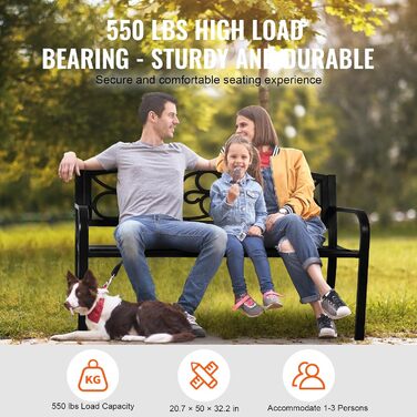 Металева лавка для саду та тераси VEVOR, 1163 мм, міцна лавка на 3 особи з підлокітниками та спинкою, вінтажний дизайн, 218 кг, 52,7 x 127 x 81,8 см