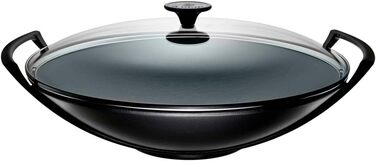 Вок Le Creuset з чавуну з кришкою з термостійкого скла, діаметр 36 см, об'єм 4,5 л, матовий чорний