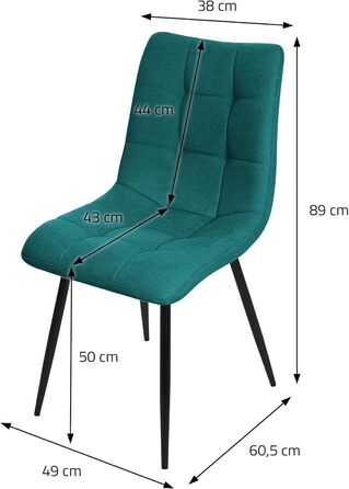 Крісла для їдальні ML-Design, оббивка тканиною, чорні металеві ніжки, 6 шт., Petrol