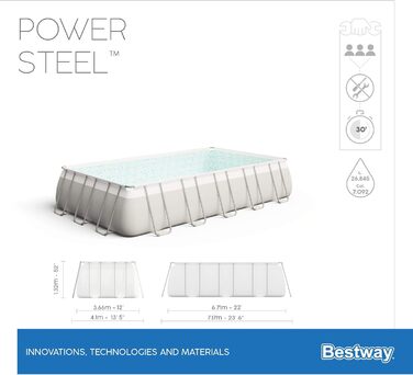 Набір каркасних басейнів Bestway Power Steel, квадратний, з фільтруючим насосом і безпечною драбиною (671 x 366 x 132 см)