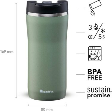 Термокружка Aladdin Barista Java з нержавіючої сталі 0.47L - Leak-Lock, для кави з собою, зберігає тепло 4 години, BPA-Free, придатна для миття в посудомийній машині (355 мл, Sage Green)