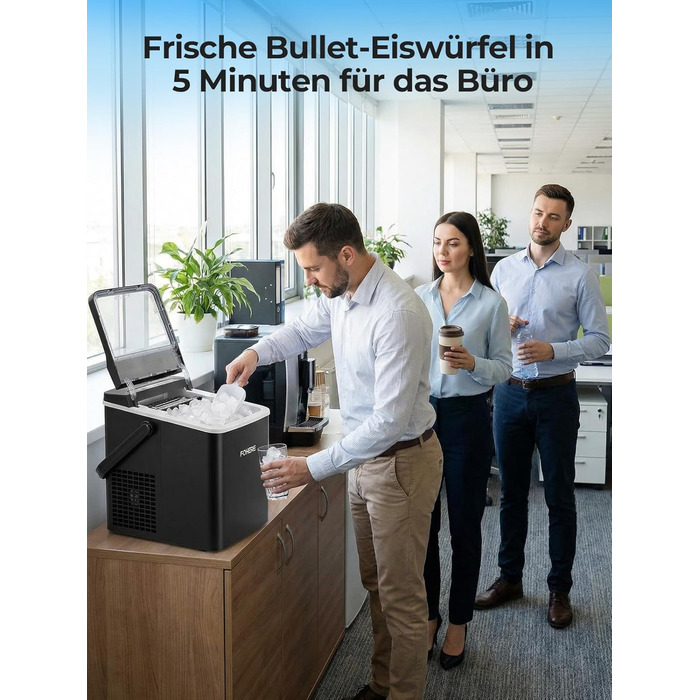 Льодогенератор Fohere портативний з ручкою, 14 кг/24 год, кулі 9 шт за 5 хв, 2 розміри, самоочищення, для дому, кухні, офісу, кемпінгу, вечірок