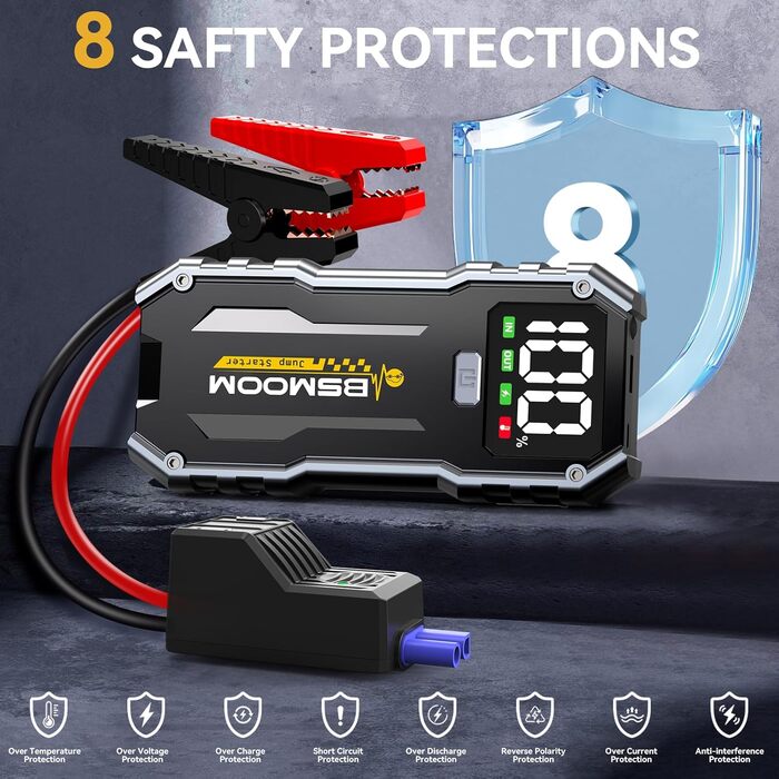 Powerbank для автомобіля Starthilfe 5000A: Jump Starter з LED та QC 3.0 USB для 12V авто, мотоциклів та газонокосарок