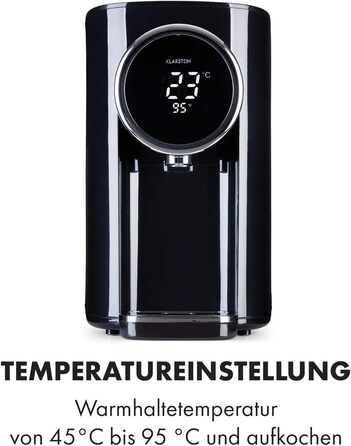 Кларстайн Hot Spring Plus - дозатор гарячої води, 5 л, LCD-дисплей, 45-95°C, нержавіюча сталь, захист від перегріву та сухого кипіння, дитячий замок, чорний