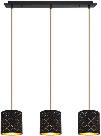 Підвісний світильник Globo чорний підвісний світильник обідній стіл світильник для вітальні підвісний 3 полум'я, декоративні плашки метал чорне золото, 3 шт. цоколі E27, ДхШхВ 70x15x120 см