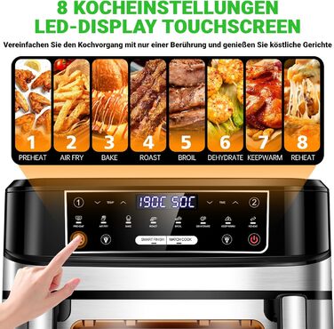 Фритюрниця повітряна XXL з двома камерами | 12л, 8-в-1, регулювання температури, сенсорний екран, до 200°C, для смаження без олії (срібна)