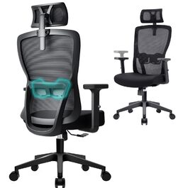 Ергономічне крісло для офісу, регульоване по висоті, поворотне з підтримкою попереку та підголівником, функція відкидання 90°-130°, максимальне навантаження 150 кг, чорний колір, X-Large