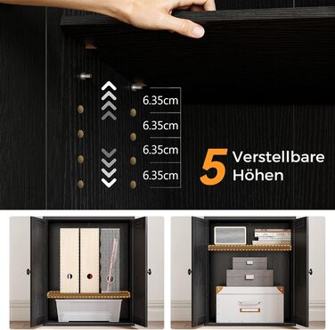 Стелаж Coleshome з дверцятами та шухлядами, 5 полиць, 48x24x164.2 см, білий/чорний