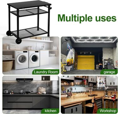 Металевий сервіровочний візок для гриля з 3 ярусами, 85 x 51 см. Підходить для планки, гриля, барбекю. Водонепроникна робоча поверхня.