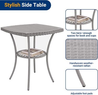 Набір садових меблів UDPATIO для балкона/тераси: стіл та 2 стільці з поліротангу (сірий)